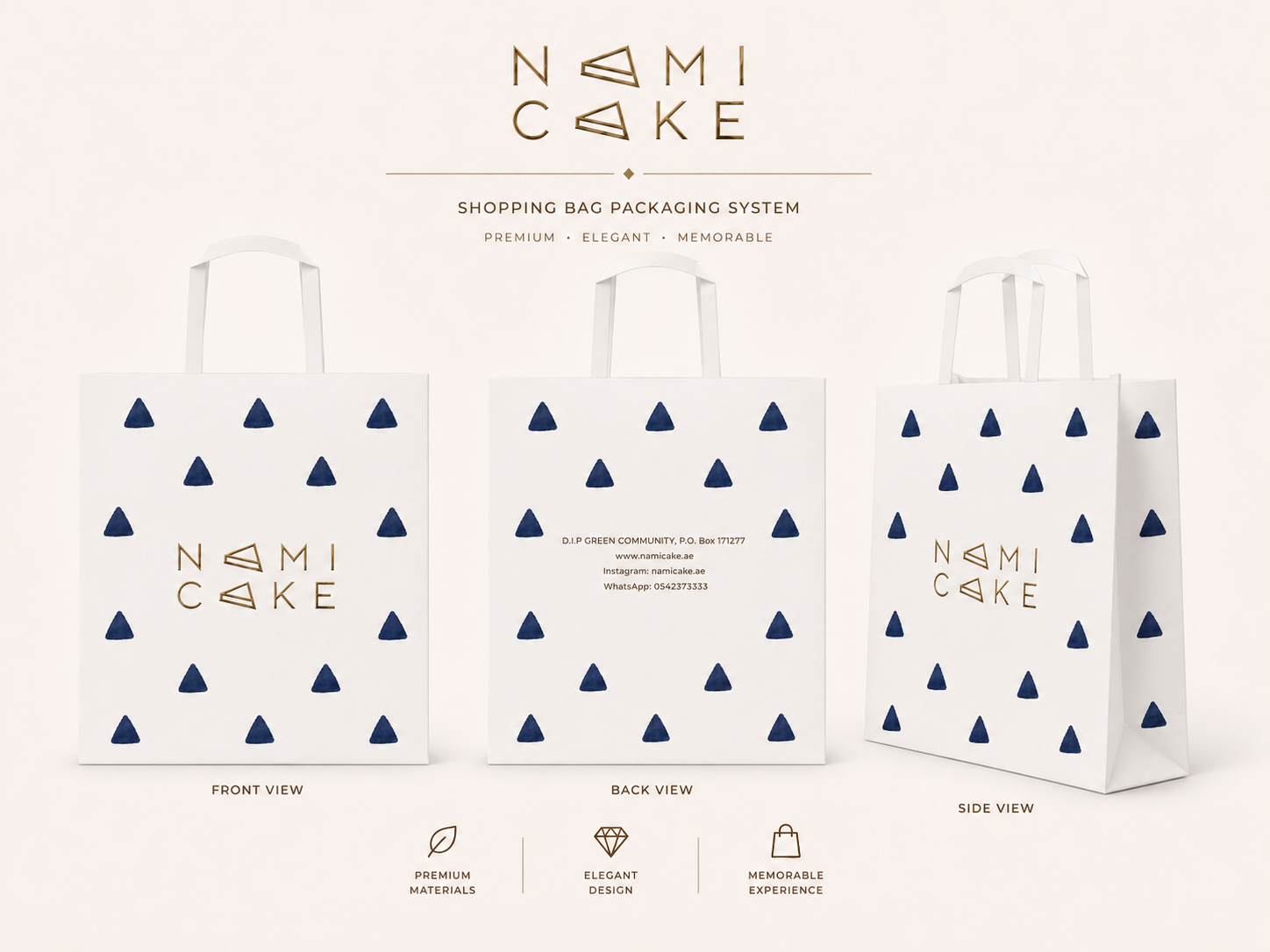 NAMI CAKE shopping bags in sapphire and gold