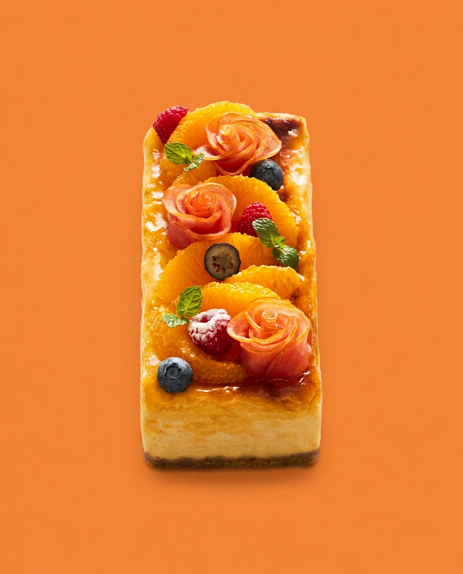 Baked Cheese Cake · Orange Raspberry Sauce